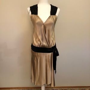 Champagne Silk Wrap Dress with Beading